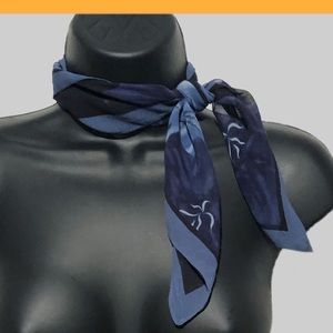Vintage Deep Blue Magnolias Silk Neck Scarf